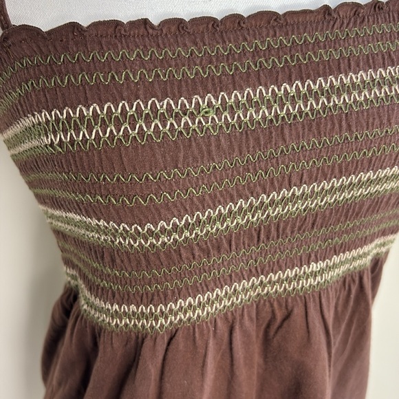 Duck Head Brown and Olive Camisole Top with Elastic Bodice. Small - Picture 2 of 10